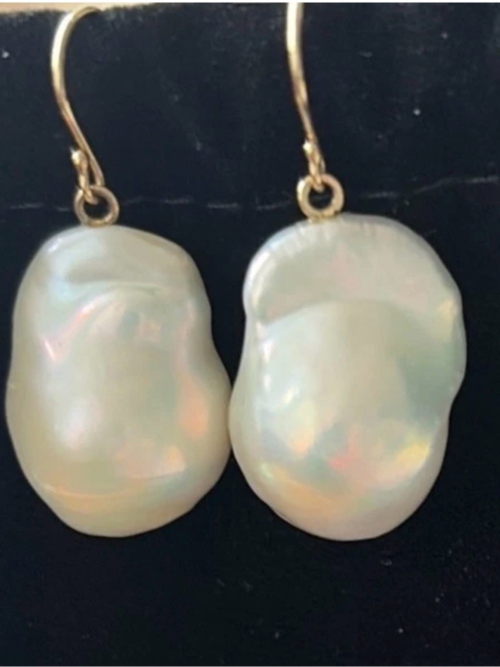 Jamie Joseph 14k Yellow Gold Hook Dangle Earrings w Large White Baroque Pearls
